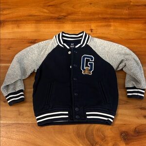 Baby Gap Brannan Bear Varsity Bomber Jacket with snaps Toddler sz 2